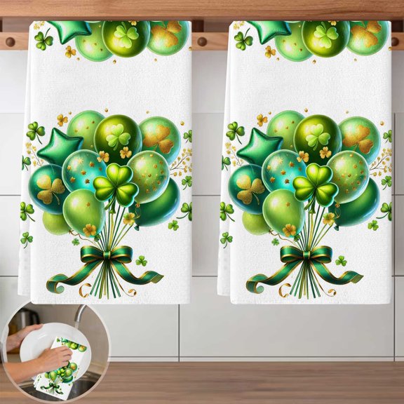 2 PCS Green Shamrocks Dish Cloth Set - 40x60cm Reusable Kitchen Cleaning Cloths, Absorbent, Lint-Free Towels for Dishwashing, Countertop Wiping, Home Cleaning