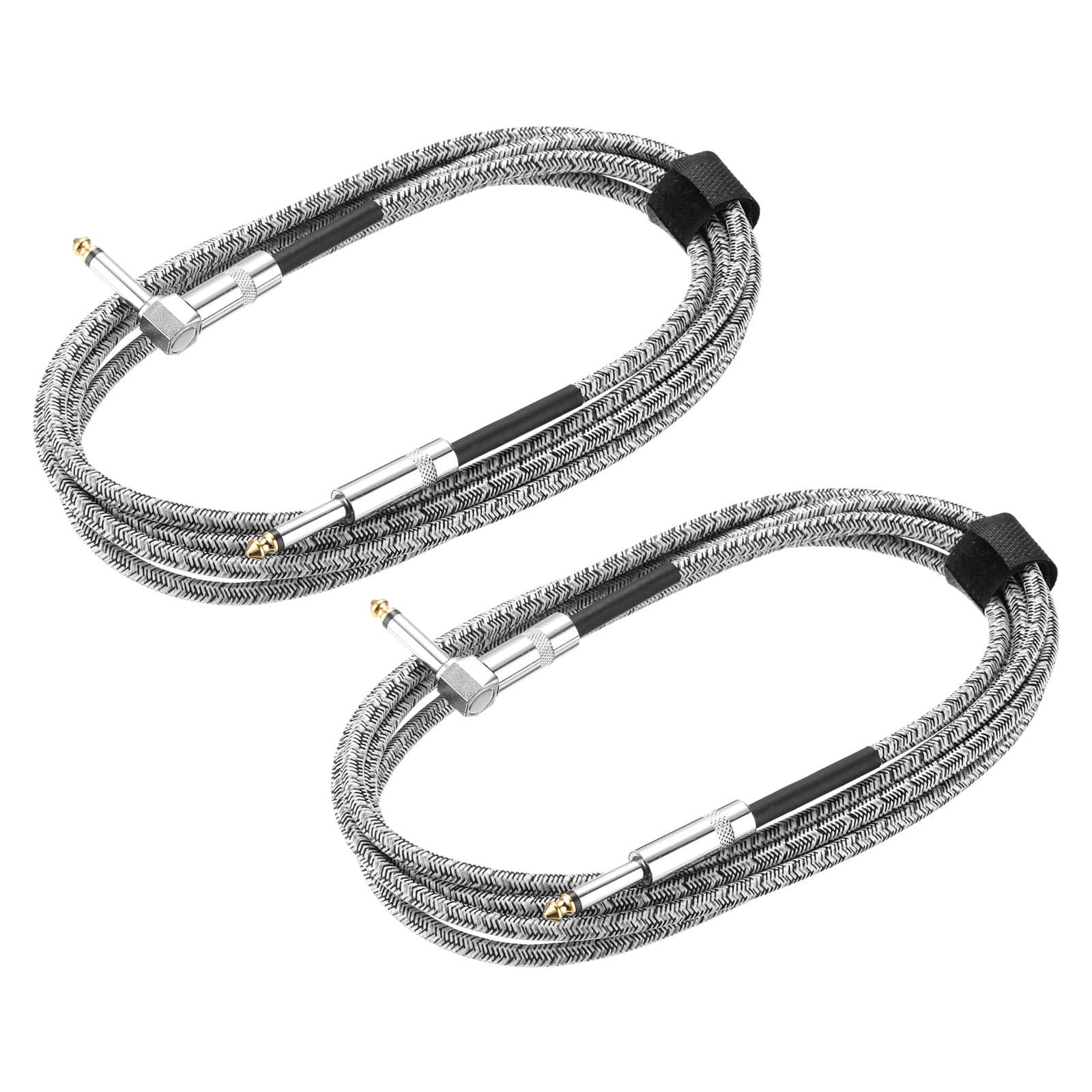 2 PCS Guitar Instrument Cable 10 Feet 1/4" to 1/4" 6.35mm Straight to Right Angle Interconnect Cord Braided Grey