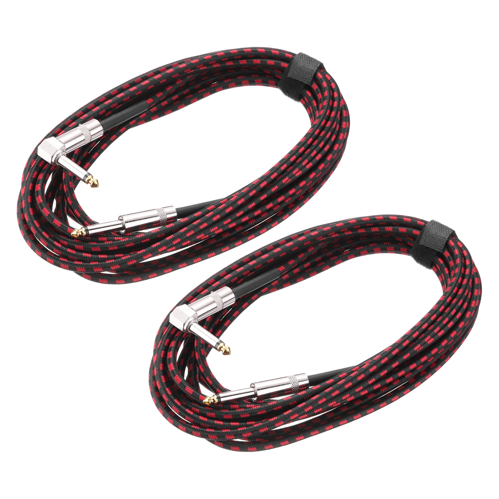 2 PCS Guitar Instrument Cable 20 Feet 1/4" to 1/4" 6.35mm Straight to Right Angle Interconnect Cord Braided Red