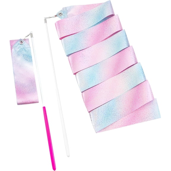 2 PCS Gymnastics Training Ribbon with Dancer Wand, Sparkling Dance Ribbons Twirling Baton Long Ribbon Streamers Rhythmic Gymnastics for Artistic Dancing Training Party Favors - 78.7"