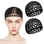2 PCS Hair Nets for Sleeping,Crochet Mesh Wrap Caps for Silk Press, Curly Hair & Wig Protection,Soft Reusable Bonnets for Women, Lift Strap Weaving Sew For Women Ballet,Black