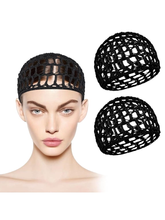 2 PCS Hair Nets for Sleeping,Crochet Mesh Wrap Caps for Silk Press, Curly Hair & Wig Protection,Soft Reusable Bonnets for Women, Lift Strap Weaving Sew For Women Ballet,Black