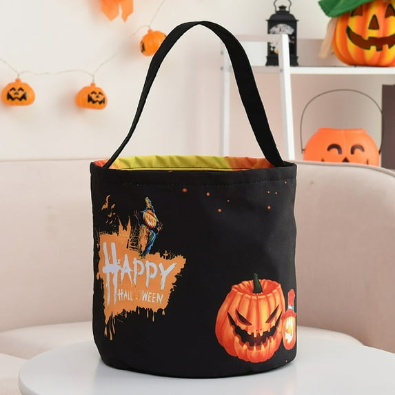 2 PCS Halloween Candy Bags with LED Light, Trick or Treat Bags Reusable Goody Bucket Halloween Party Bags Light Up Candy Bags for Kids Halloween Supplies Favors Decorations (Black)