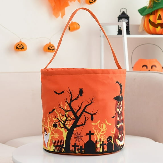 2 PCS Halloween Candy Bags with LED Light, Trick or Treat Bags Reusable Goody Bucket Halloween Party Bags Light Up Candy Bags for Kids Halloween Supplies Favors Decorations (Orange)