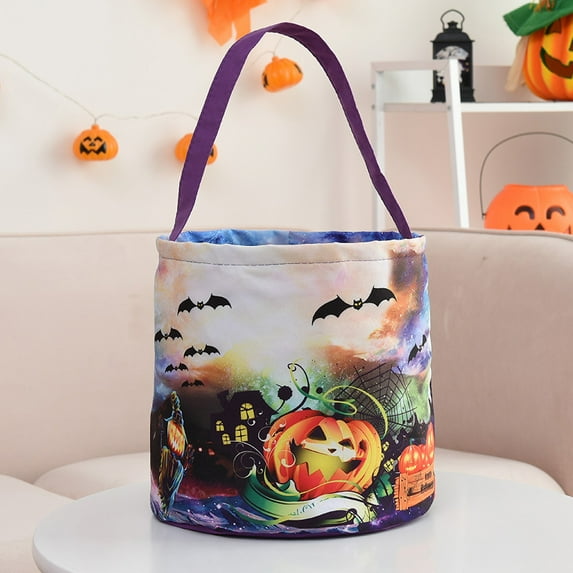 2 PCS Halloween Candy Bags with LED Light, Trick or Treat Bags Reusable Goody Bucket Halloween Party Bags Light Up Candy Bags for Kids Halloween Supplies Favors Decorations (Purple)
