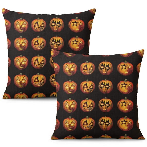 2 PCS Halloween Linen Pillow Covers Set - Spooky Ghost and Pumpkin Design Throw Pillow Covers 20x20 inch throw pillow case Halloween gifts to friends,family