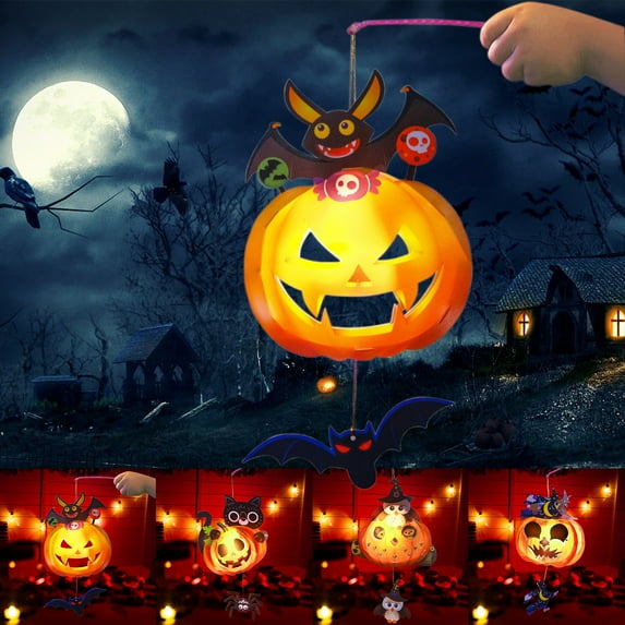 2 PCS Halloween Pumpkin Lamp Pumpkin Lights,Spooky Carved Pumpkin Lantern,LED Handle Pumpkin Lantern Lights,Halloween Props Battery Powered Warm Yellow for Halloween Party Decoration