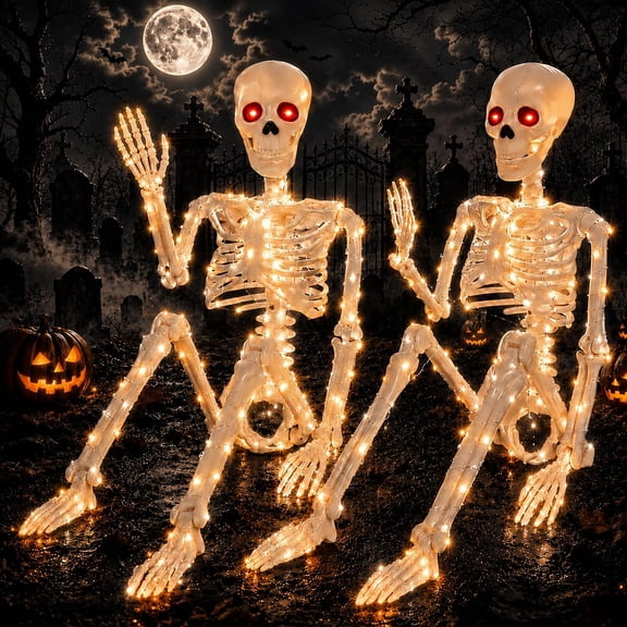 2 PCS Halloween Skeletons Decoration with Purple and Orange Light