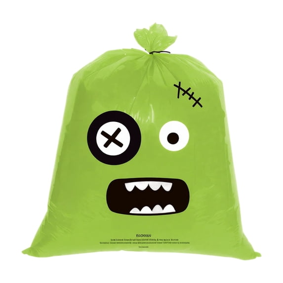2 PCS Halloween Spooky Decor Face Leaf Bags,Pumpkin Face Plastic Storage Bags, Seasonal Yard Leaf Storage and Party Gift Bag Set,Green
