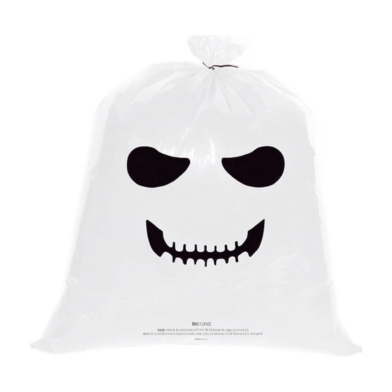 2 PCS Halloween Spooky Decor Face Leaf Bags,Pumpkin Face Plastic Storage Bags, Seasonal Yard Leaf Storage and Party Gift Bag Set,White