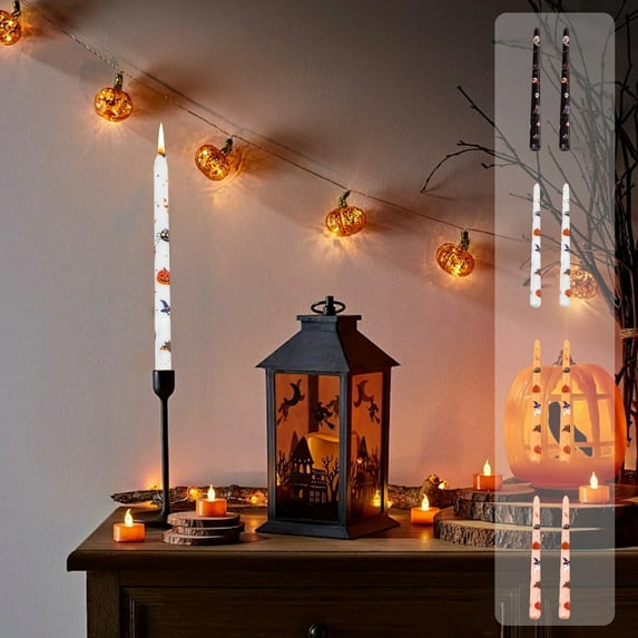 2 PCS Halloween Taper Candles,Decorative 10 Inch Tall Candle Set,Soy Wax Pumpkin Bat Spider Candlesticks,Spider Web Spooky Dinner Candles for Dinner Table and Party Decor