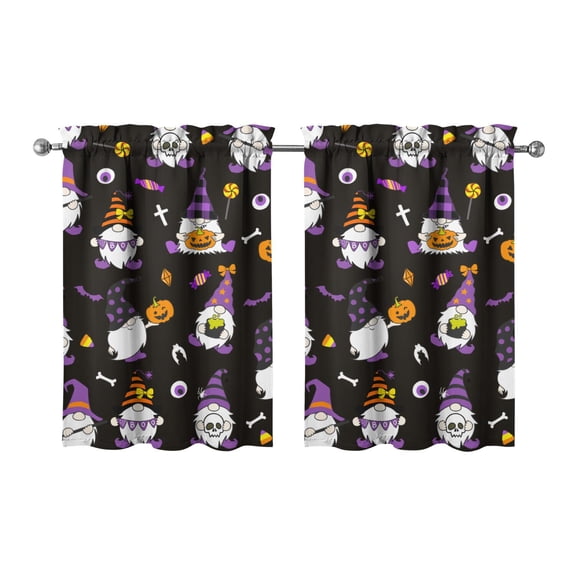 2 PCS Halloween Tier Curtains Featuring Ghost and Skull Artwork, Halloween Themed Rod Pocket Window Treatment Panels 27.5x36in(70x90cm) Kitchen Curtains