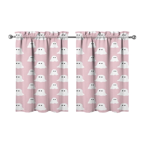 2 PCS Halloween Window Curtains Featuring Ghost and Skeleton Pattern, Spooky Cute Rod Pocket Kitchen Panels 27.5x36in(70x90cm) Kitchen Curtains