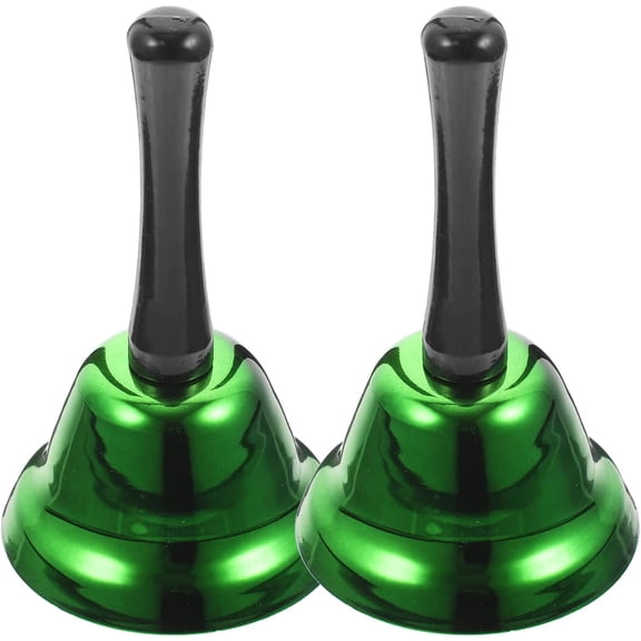 2 PCS Hand Bell Metal Loud Call Christmas Jingle Bells Dinner Bell Service Bell for Christmas School Wedding Classroom Food Line Alarm Ringing Green