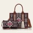 thumbnail image 1 of 2 PCS Handbag set for Women National Style Canvas Tassel Tote Bag Shoulder Bag with Wrist Bag Zipper Pouch Caual Tote Bag Wallet Set, 1 of 6