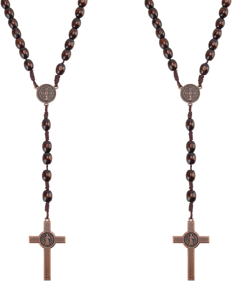 2 PCS Handmade Wooden Rosaries Wooden Beads Christian Necklace Prayer