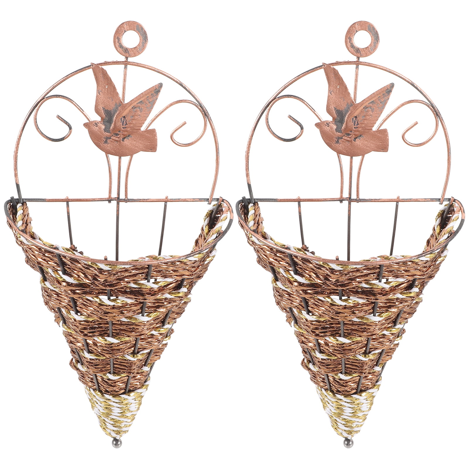 2pcs Wall Hanging Flower Basket Wall-mounted Simulation Rattan Flower