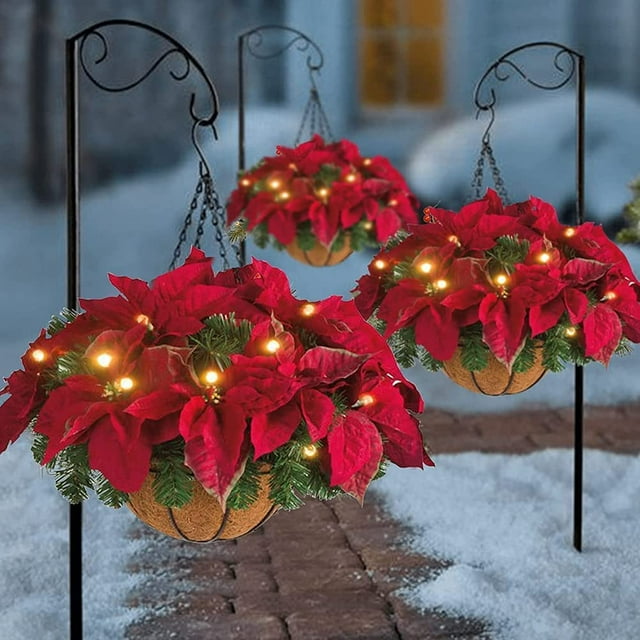 2 PCS Hanging Flowers Christmas Hanging Basket for Outside with Lights
