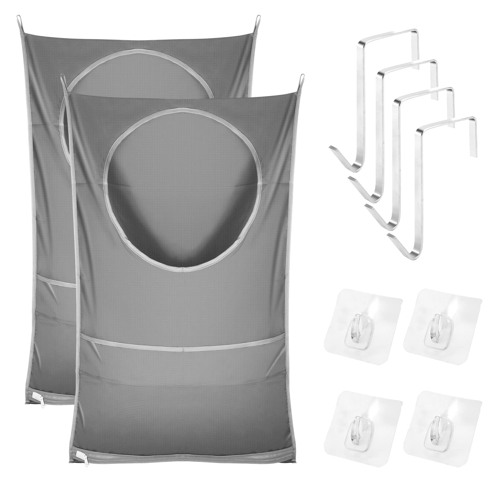 2 PCS Hanging Laundry Hamper Bags,Over Door Laundry Bag with Stainless Steel Hooks and Self
