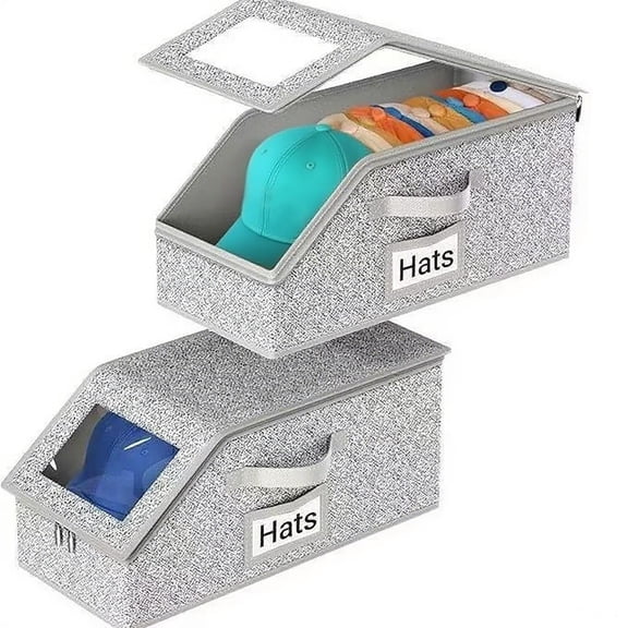 2 PCS Hat Organizer for Baseball Caps,stackable Hat Storage Box,Hold Up To 30 Caps Hat Storage for Closet with Clear Window Dust Resistant Suitable for Home, Wardrobe, Bedroom Grey