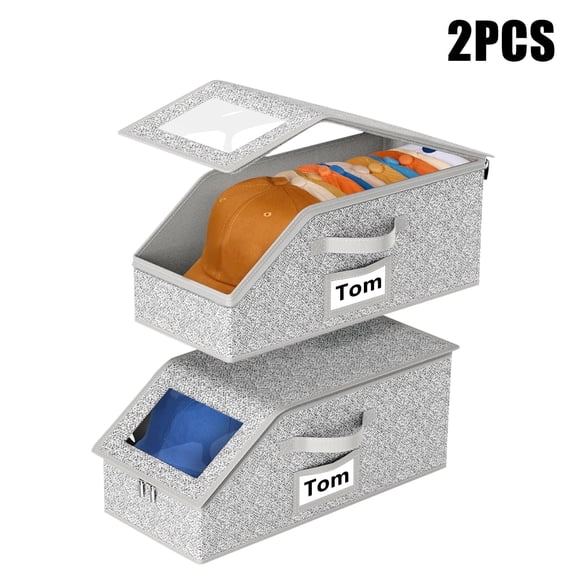 2 PCS Hat Storage for Baseball Caps,Stackable Caps,Hat Organizer for Closet,Sturdy Snapback Boxes for Baseball Caps,Hats,Accessories,Grey