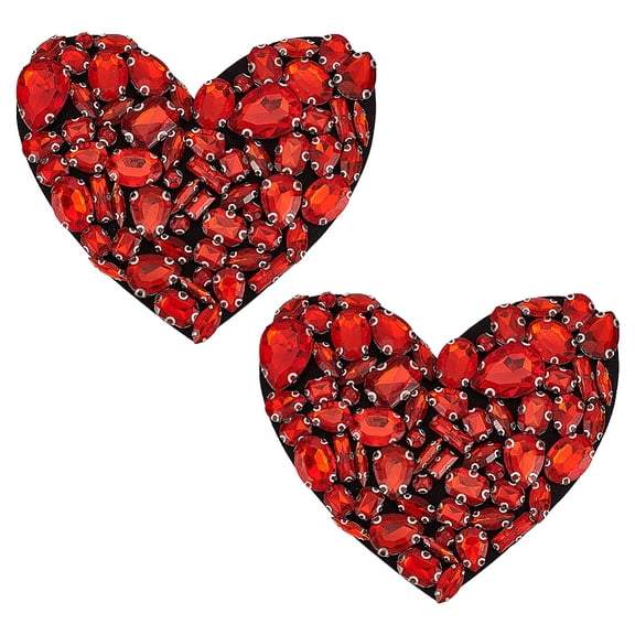 2 PCS Heart Rhinestone Patch 4.1x4.6inch Red Rhinestone Sew On Patches Handmade Bling Heart Patches Applique