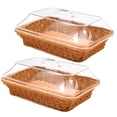 thumbnail image 1 of 2 PCS Imitation Rattan Bread Baskets, Wicker Bread Baskets with Acrylic Lids, Woven Bread Basket with Dustproof Cover, Fruit Tray, Rattan Food Serving Tray for Kitchens, Dining Tables, Restaurants, 1 of 6