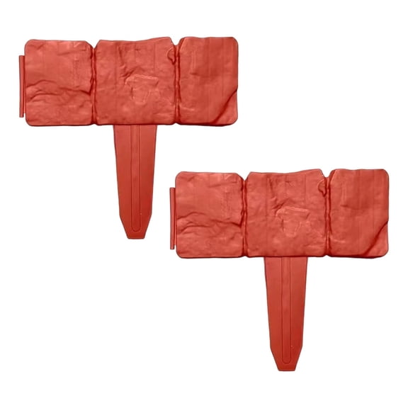 2 PCS Imitation Stone Garden Fence,Plastic Retaining Edging Border,Cobbled Effect Landscape Decor,Interlocking Decorative Panels Flower Bed Path Lawn Outdoor Picket Yard Grass Edge (Red)