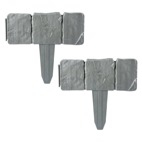 2 PCS Imitation Stone Garden Fence,Plastic Retaining Edging Border,Cobbled Effect Landscape Decor,Interlocking Decorative Panels Flower Bed Path Lawn Outdoor Picket Yard Grass Edge (Grey)