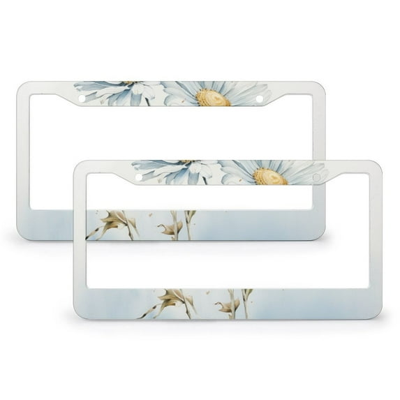 2 PCS Ink Wash Daisy License Plate Frames Spring Summer Daisy Licenses Plates Frames Front Licenses Plate Covers Car Tag Frame Aluminum 2 Hole Funny Cute for USA Canada Vehicles