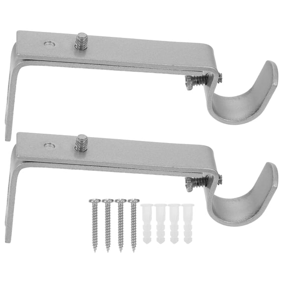UKCOCO 2Pcs Adjustable Silver Curtain Rod Bracket Iron Curtain Holder for Drapery Rod