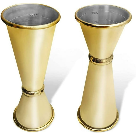 2 PCS Japanese Style Double Jigger, SourceTon 1oz / 2oz Stainless Steel Measure Liquor Cocktail Jiggers with Interior Measurements (Gold)