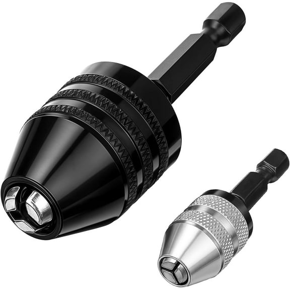 2 PCS Keyless Drill Chuck for Impact Driver, 1/4 Inch Hex Shank Drill Chuck Fast Change Converter Extension Drills Bit Adapter Keyless Chucks, Chucks Conversion Adapter in (0.6-8mm,0.3-3.6mm)