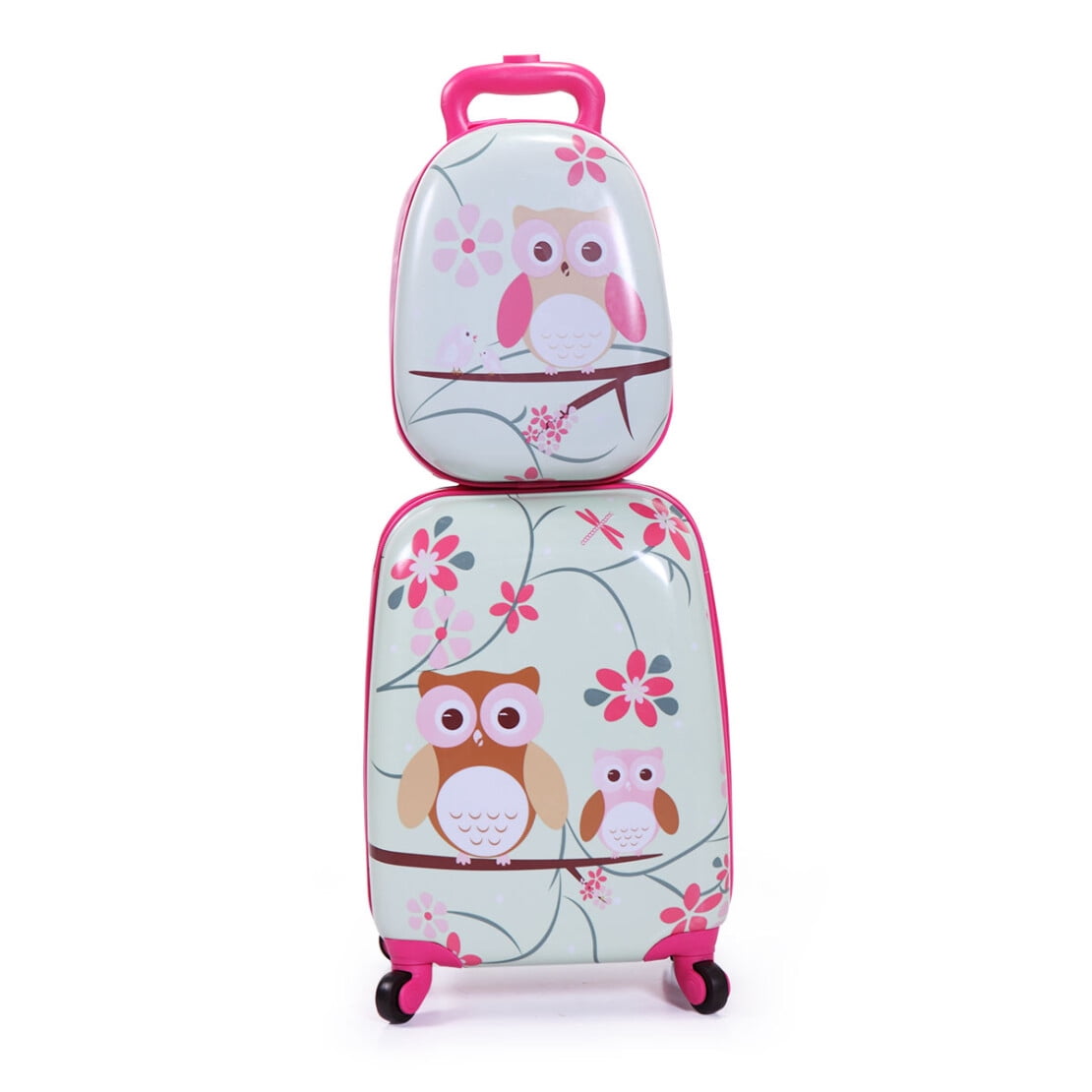 2 PCS Kids Luggage Set; 12" Backpack and 16" Spinner Case with 4 Universal Wheels; Travel Suitcase for Boys Girls; Navy Blue with Animal Patterns