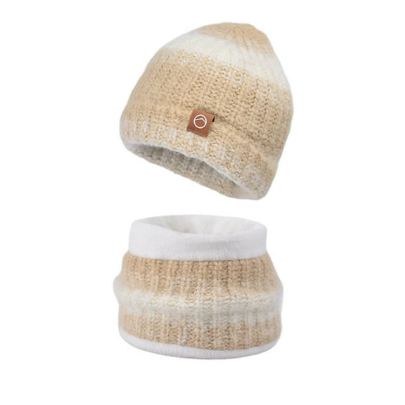 2 PCS Kids Winter Hat Scarf Set Warm Thermal Knitted Beanie Cap Snood Neck Warmer Touchscreen Mitten Soft Fleece Lining Elastic for Children Outdoor Sports Khaki 6-13 Years