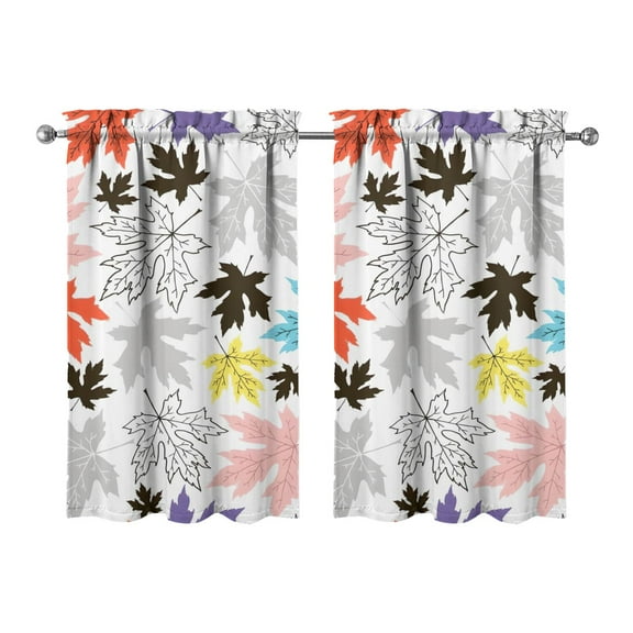 2 PCS Kitchen Curtains Thanksgiving Theme Fall Leaves Harvest Season,27.5x39in kitchen curtains fall holiday curtain