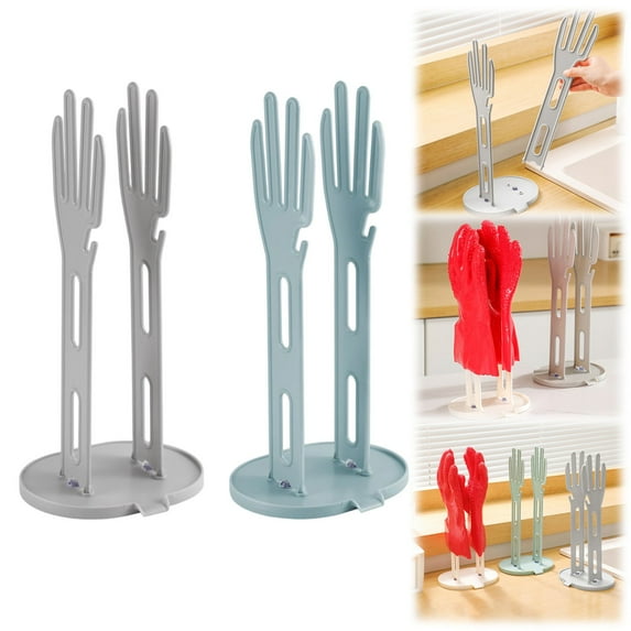 2 PCS Kitchen Glove Holder Kitchen Glove Stand Holder Rubber Glover Drying Dryer Rack Reusable Rubber Mitten Clothes Drying Rack for Dish Gloves and Rags,Blue and Grey