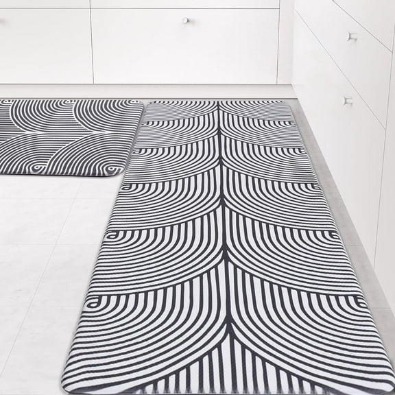 2 PCS Kitchen Mat Kitchen Rug Cushioned Anti-Fatigue Non-Skid Waterproof Rug Standing and Comfort Desk/Floor Mat for Kitchen, Floor, Office, Sink, Laundry Black 0.4inch.