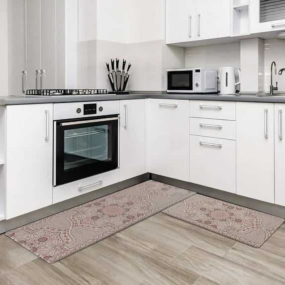 2 PCS Kitchen Rugs and Mats, 17.3"x30"+17.3"x47", Mandala Pattern Cushioned Anti-Fatigue Kitchen Rugs, Non-Slip Kitchen Mats, Washable Kitchen Mats for Floor Kitchen Laundry Office