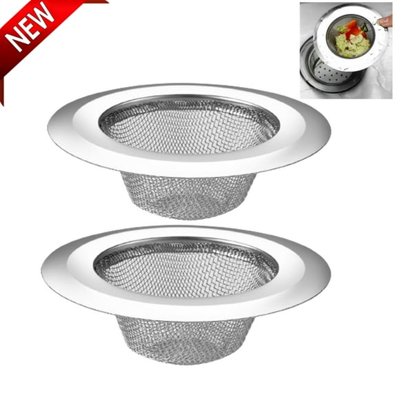 2 PCS Kitchen Sink Strainer Stainless Steel, Kitchen Sink Drain Strainer, Sink Strainers with Large Wide Rim 4.45" Diameter for Kitchen Sinks