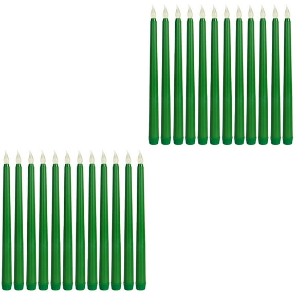 2 PCS LED Candle Lights Flameless Candles Taper Solar Lamps Green
