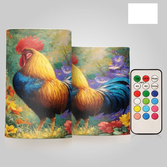 2 PCS LED Flicker Flameless Candle with Remote Control Realistic 3D Wick LED Window Decoration Candle Set for Wedding Table Home Decor Favors A Beautiful Rooster