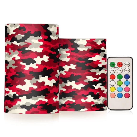 2 PCS LED Flicker Flameless Candle with Remote Control Realistic 3D Wick LED Window Decoration Candle Set for Wedding Table Home Decor Favors Burgundy Camouflage Pattern