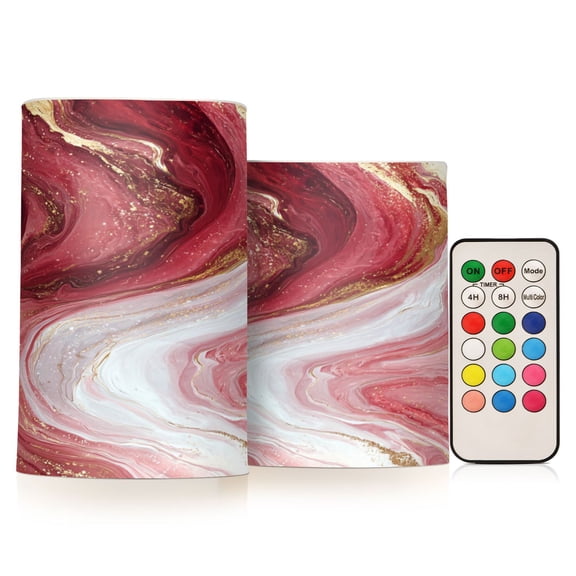 2 PCS LED Flicker Flameless Candle with Remote Control Realistic 3D Wick LED Window Decoration Candle Set for Wedding Table Home Decor Favors Burgundy Marble Flow