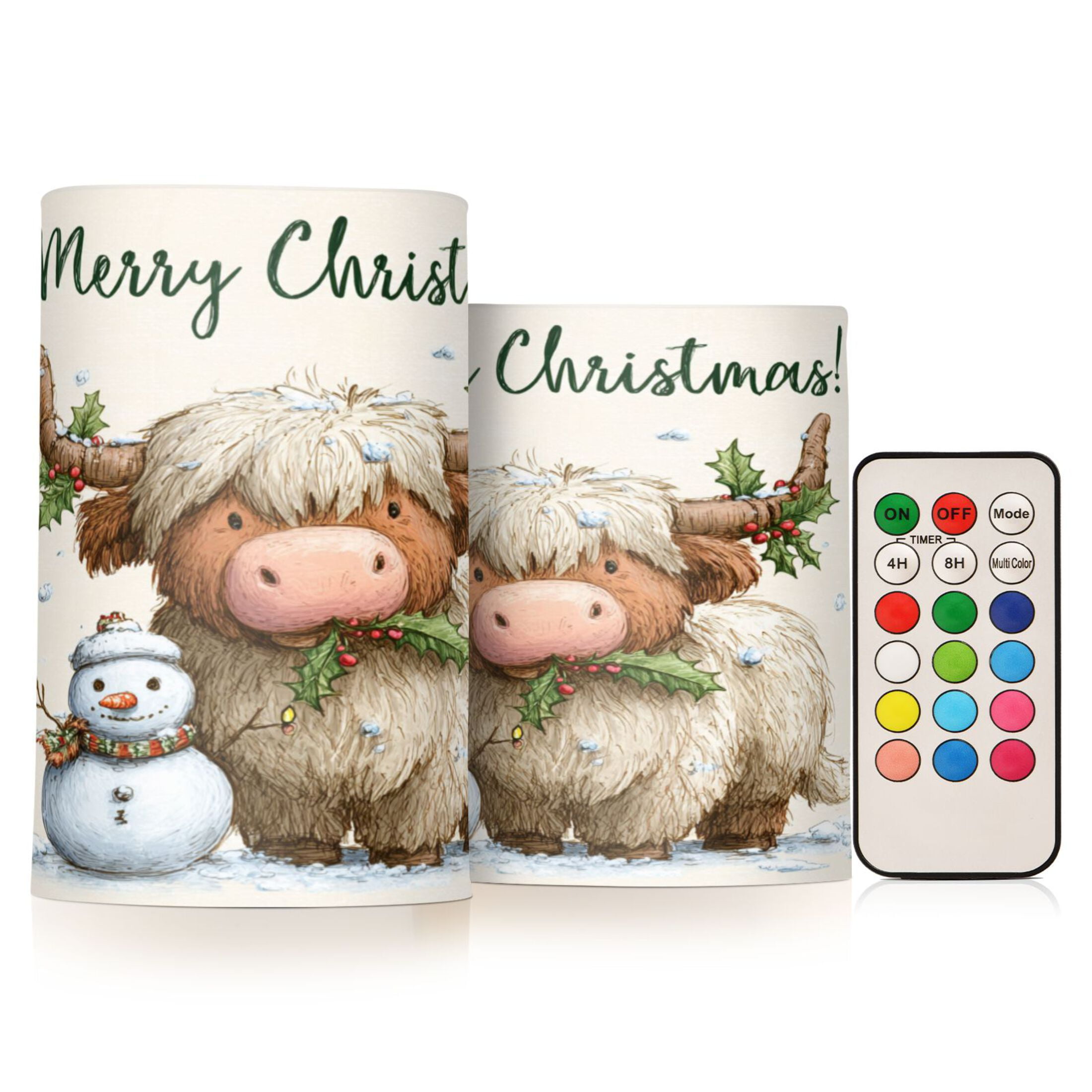 2 PCS LED Flicker Flameless Candle with Remote Control Realistic 3D Wick LED Window Decoration Candle Set for Wedding Table Home Decor Favors Christmas Highland Cow
