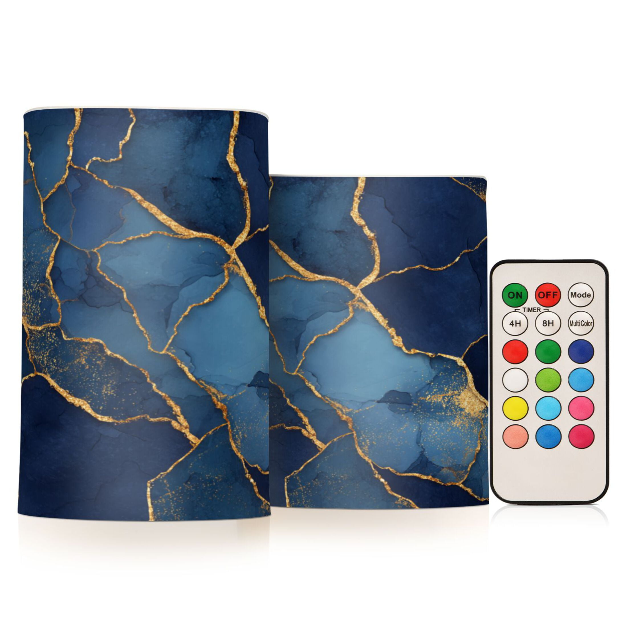 2 PCS LED Flicker Flameless Candle with Remote Control Realistic 3D Wick LED Window Decoration Candle Set for Wedding Table Home Decor Favors Dark Blue Marble Veins