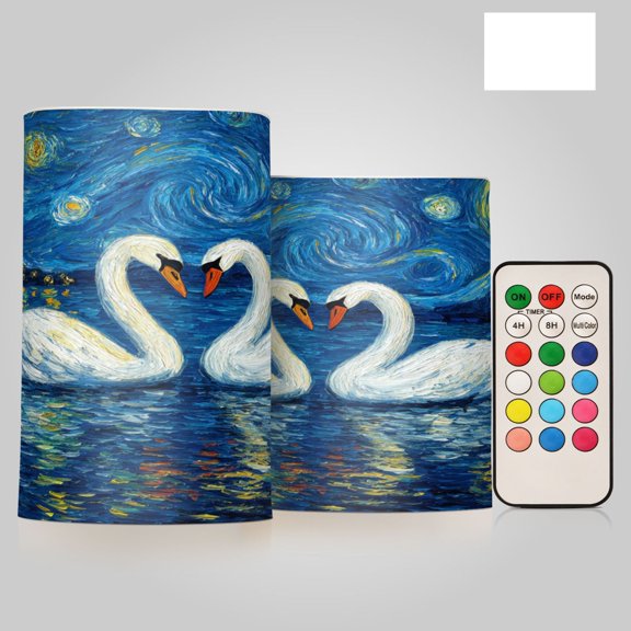 2 PCS LED Flicker Flameless Candle with Remote Control Realistic 3D Wick LED Window Decoration Candle Set for Wedding Table Home Decor Favors Dark Celestial Swans