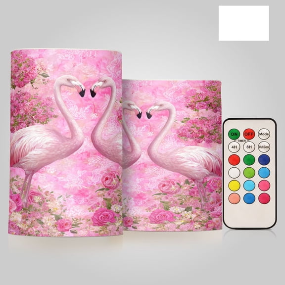 2 PCS LED Flicker Flameless Candle with Remote Control Realistic 3D Wick LED Window Decoration Candle Set for Wedding Table Home Decor Favors Flamingo Love Pink Paradise