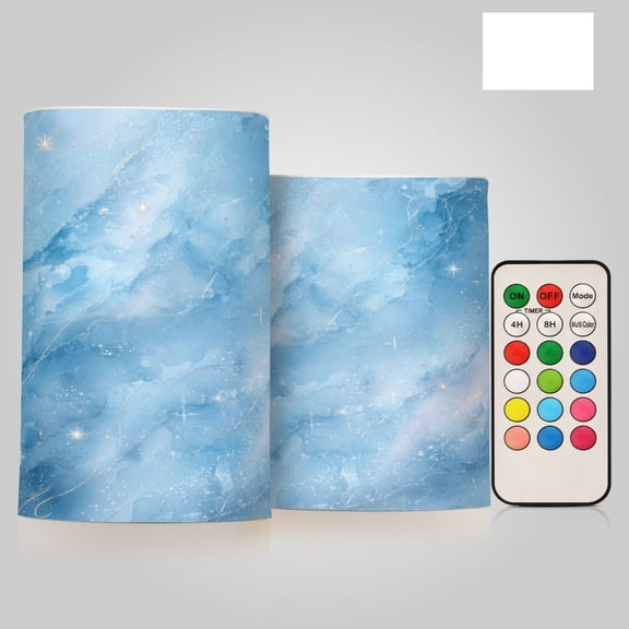 2 PCS LED Flicker Flameless Candle with Remote Control Realistic 3D Wick LED Window Decoration Candle Set for Wedding Table Home Decor Favors Gold Vein Celestial Print