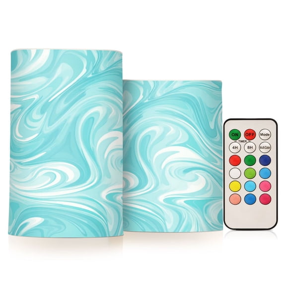 2 PCS LED Flicker Flameless Candle with Remote Control Realistic 3D Wick LED Window Decoration Candle Set for Wedding Table Home Decor Favors Light Blue Smooth Lines